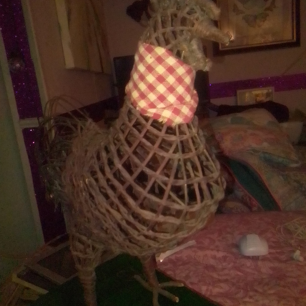 Tailor Vintage Woven Rooster Sculpture with Red and White Accents